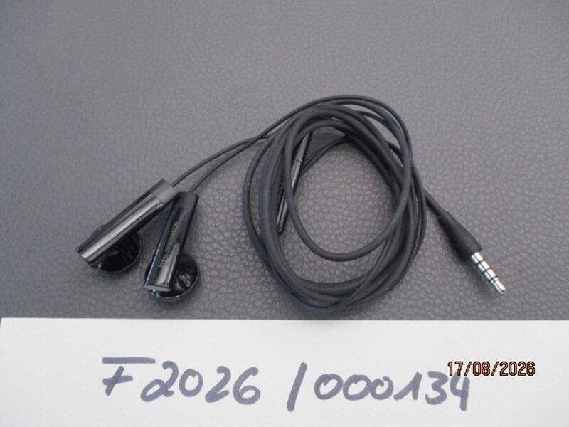 Schwarze In-Ear-Kopfhöhrer mit Kabel. Die Bezeichnung F2026 000134 ist zu lesen.