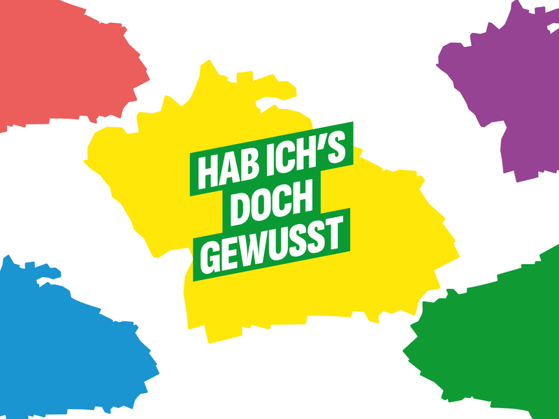 Der Umriss der Landkarte der Stadt Ostfildern ist gelb eingefärbt. Davor der Schriftzug "Hab ich's doch gewusst".
