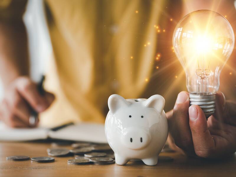 Sparschwein und Lampe