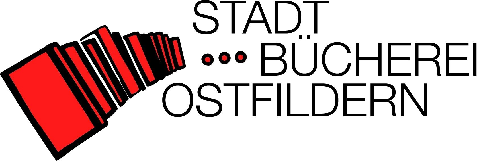 Logo mit dem Text Stadt Bücherei Ostfildern bei dem links davon einige Bilder aufgereiht sind