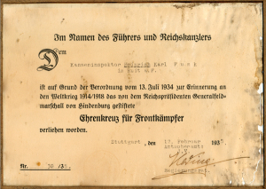 Ruit Ehrenkreuz Frontkämpfer 1. WK, 1935