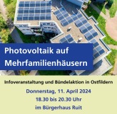 Plakat zur Infoveranstaltung „Photovoltaik auf Mehrfamilienhäusern“